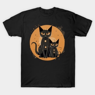 Modern Meows Atomic Age Black Kitschy Cats T-Shirt